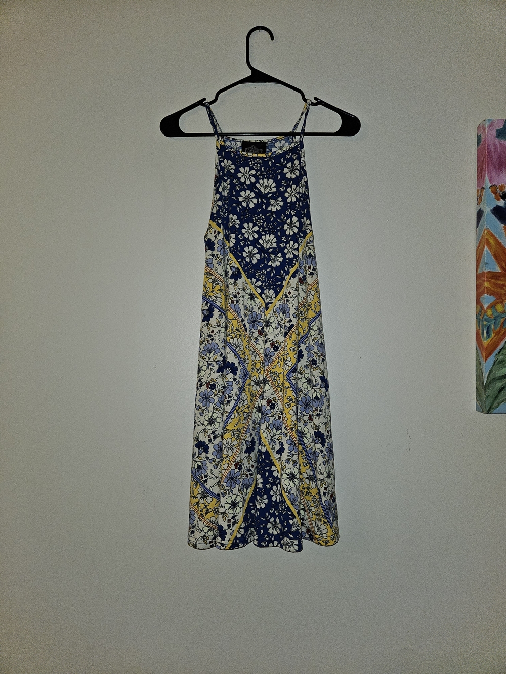 Angie Boho Navy and Yellow Floral Midi Dress
